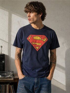 Superman Logo Graphic T-Shirt Navy Blue Size Large